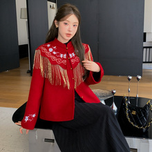 无艳双面羊绒大衣女【钗头凤】羊毛双面呢刺绣流苏云肩大衣一禾