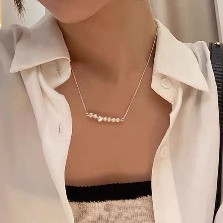 Shijia パールネックレスレディースニッチライトラグジュアリーデザインハイエンドファッション気質鎖骨チェーンネックレスセーターチェーンビーズチェーン|undefined