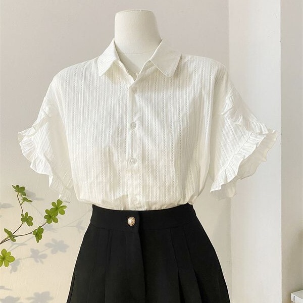 White Collar Horn Sleeve Shirt Women's Summer Design Sense Niche Loose Elegant Age-reducing Western Style Short Sleeve Top