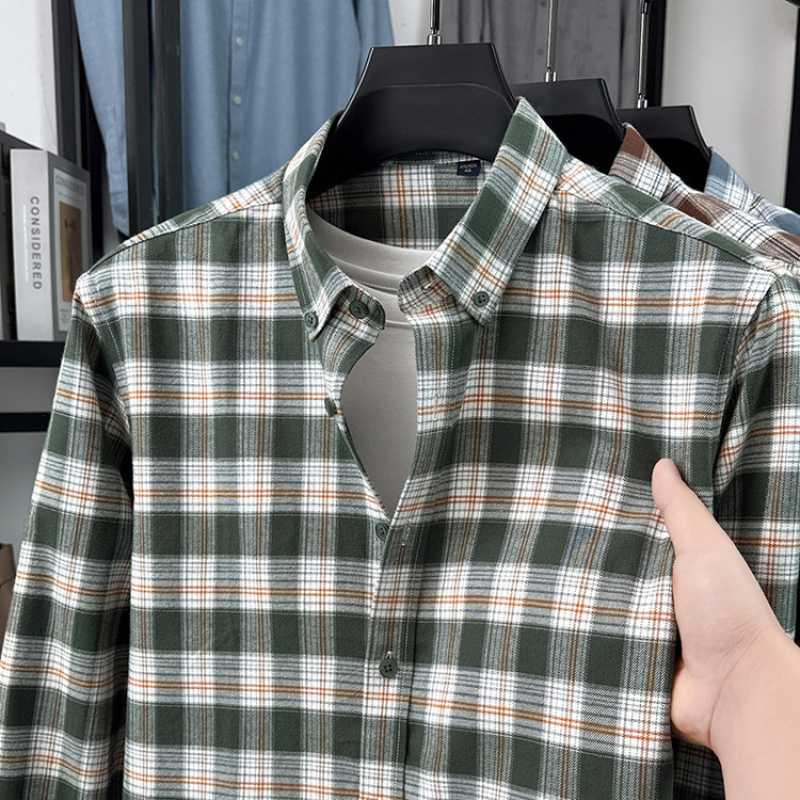 New spring and autumn men's square collar long-sleeve plaid shirt, fashionable, casual, versatile, loose, trendy men's shirt New spring and autumn men's square collar long-sleeve plaid shirt, fashionable, casual, versatile, loose, trendy men's shirt