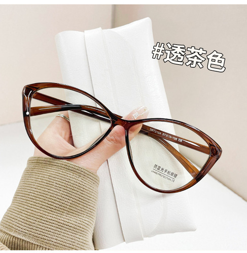 Xiaohongshu Internet celebrity flat mirror cat eye college style frame anti-blue light glasses metal hinge glasses frame for women