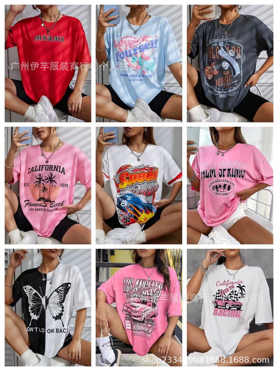 Women's T-shirt top available跨境女士印花T恤上衣新款现货批发