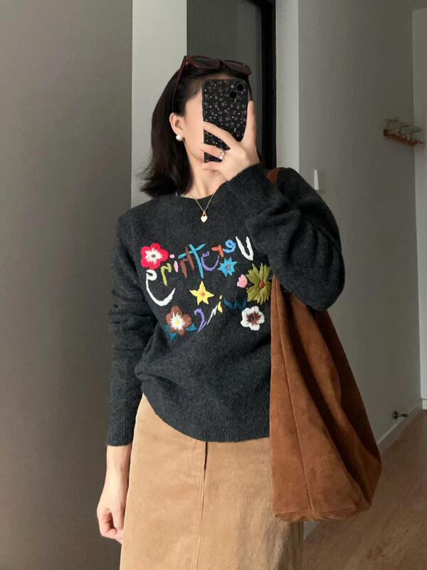 重工刺绣冬季新款针织复古绣花毛衣女秋冬韩系慵懒高级感内搭上衣|undefined