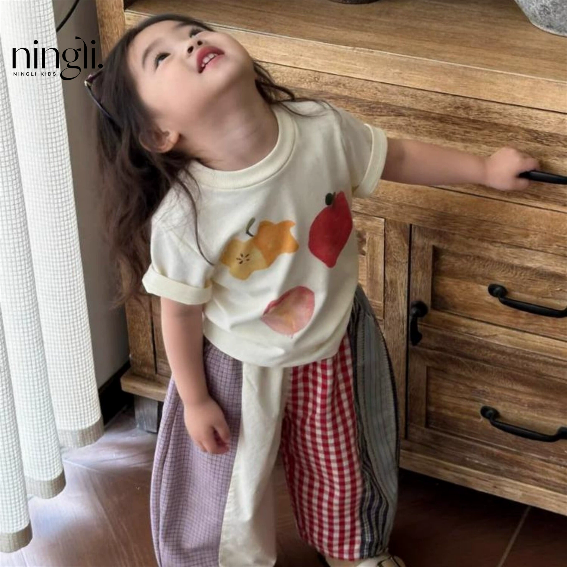 Салфет Summer children's comfortable short sleeve T-shirt with a round collar, western style, loose fit