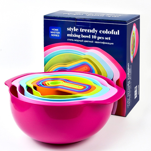 Kitchen Supplies Rice Sieve Salad Plate Washing Vegetables PP Rainbow DIY Baking Ten Piece Measuring Cup Measuring Spoon Combination