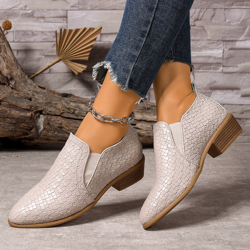 Women's Spring and Autumn British Style Polished Leather Shoes, Business Formal and Casual Shoes with Slip-On Toe Head