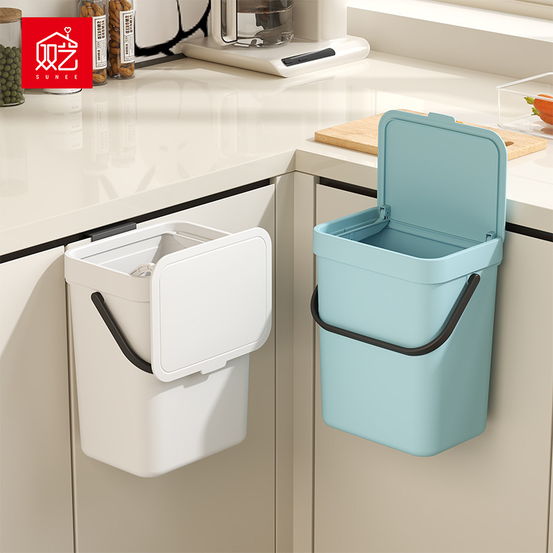 Shuangyi Kitchen Trash Can Double Open Lid Wall-Mounted Bend-Free Trash Can Large Large Capacity Trash Can with Lid for Home Use