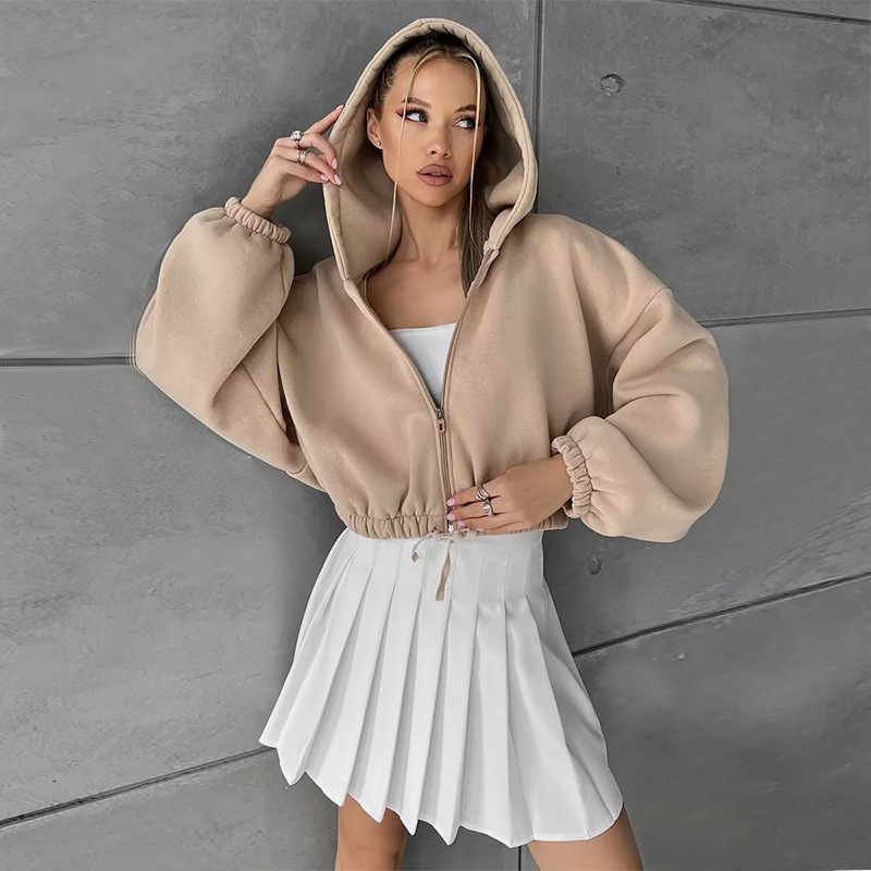 Amazon Foreign Trade Loose Sweatshirt for Women 2026 Spring Short Waist-Cinched Cropped Hoodie Casual Zip-Up Long-Sleeve Jacket Amazon Foreign Trade Loose Sweatshirt for Women 2026 Spring Short Waist-Cinched Cropped Hoodie Casual Zip-Up Long-Sleeve Jacket