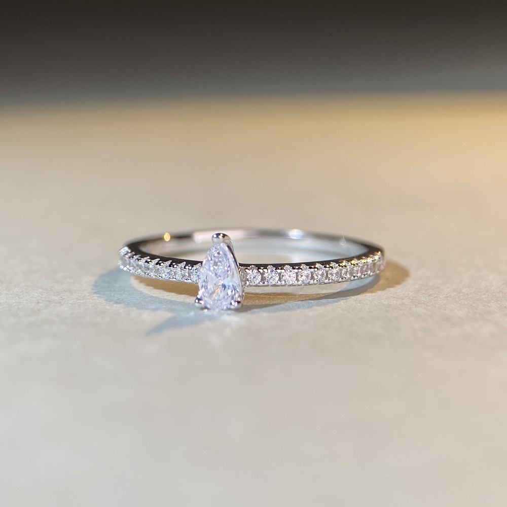 Simple Style Water Droplets Sterling Silver Inlay Zircon Rings 1 Piece