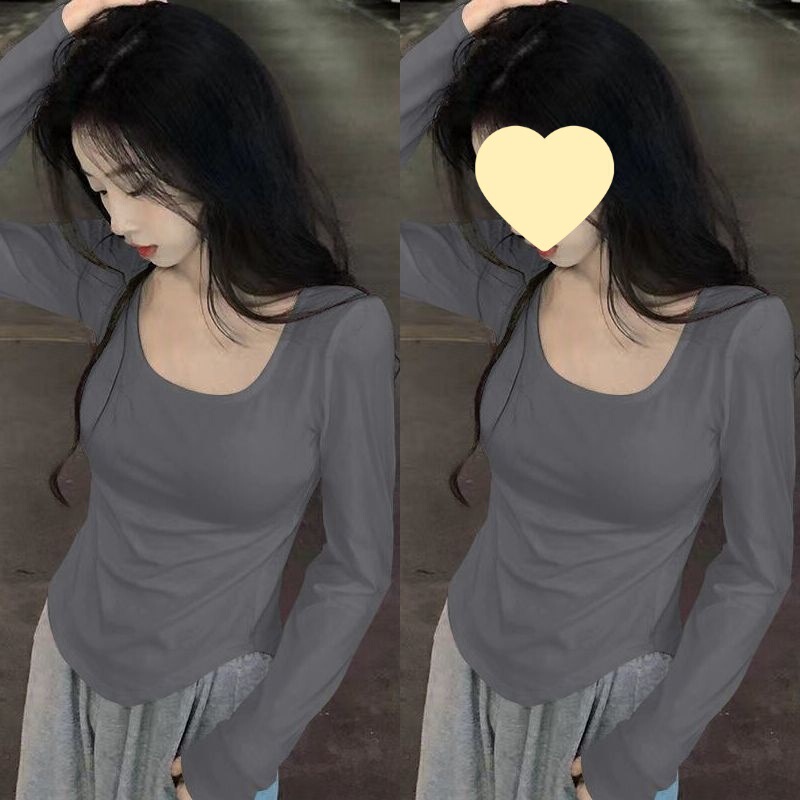 300方领上衣内搭斤大码胖mm秋季女装长袖新款遮t恤肚子打底衫正肩|undefined