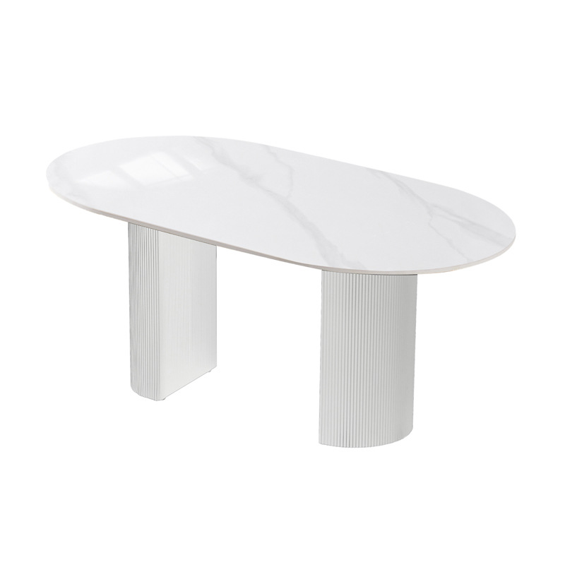Mesa de comedor de roca semicircular, mesa de comedor de lujo ligera italiana, mesa de comedor de pequeño tipo, mesa de comedor doméstica moderna y simple.