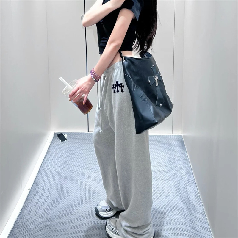 十字架植绒运动长裤女春夏新款设计感美式休闲洋气设计感直筒裤潮|undefined