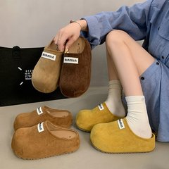 真皮厚底勃肯鞋女2025新款复古百搭休闲鞋一脚蹬懒人包头半拖鞋女