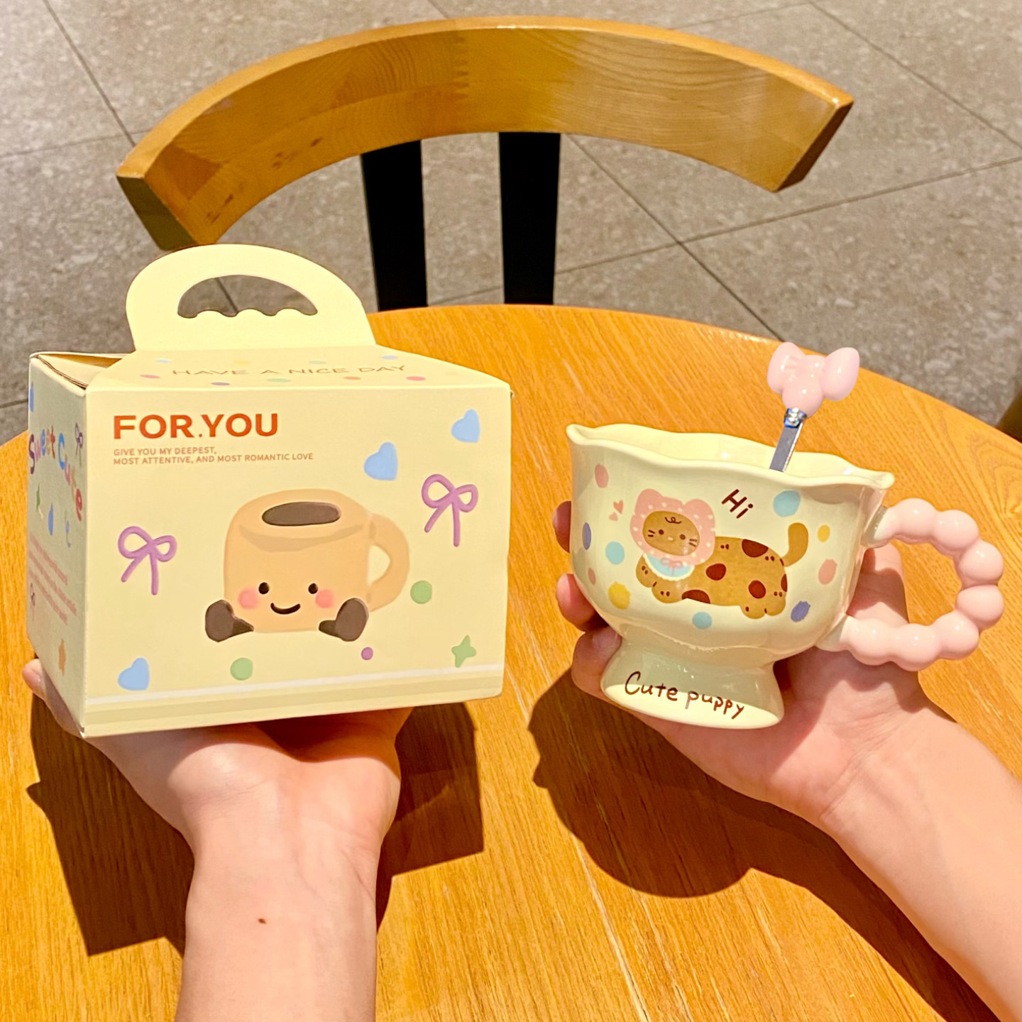 Cute fat tiger cup + exclusive spoon + exclusive gift box / 401-500ml