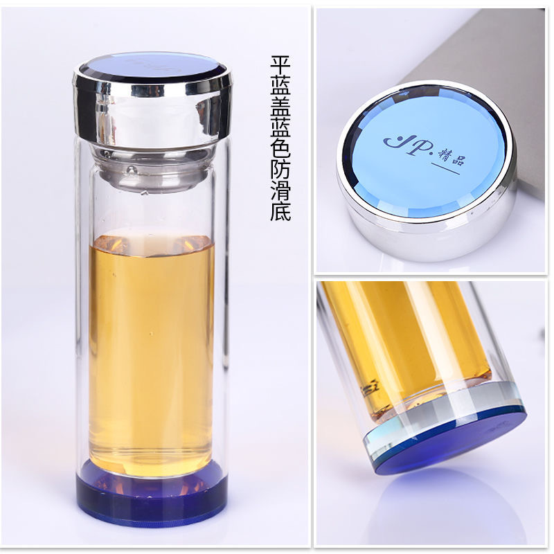 双层耐高温玻璃杯车载水晶杯带盖泡茶杯子可印制logo女士玻璃杯|undefined