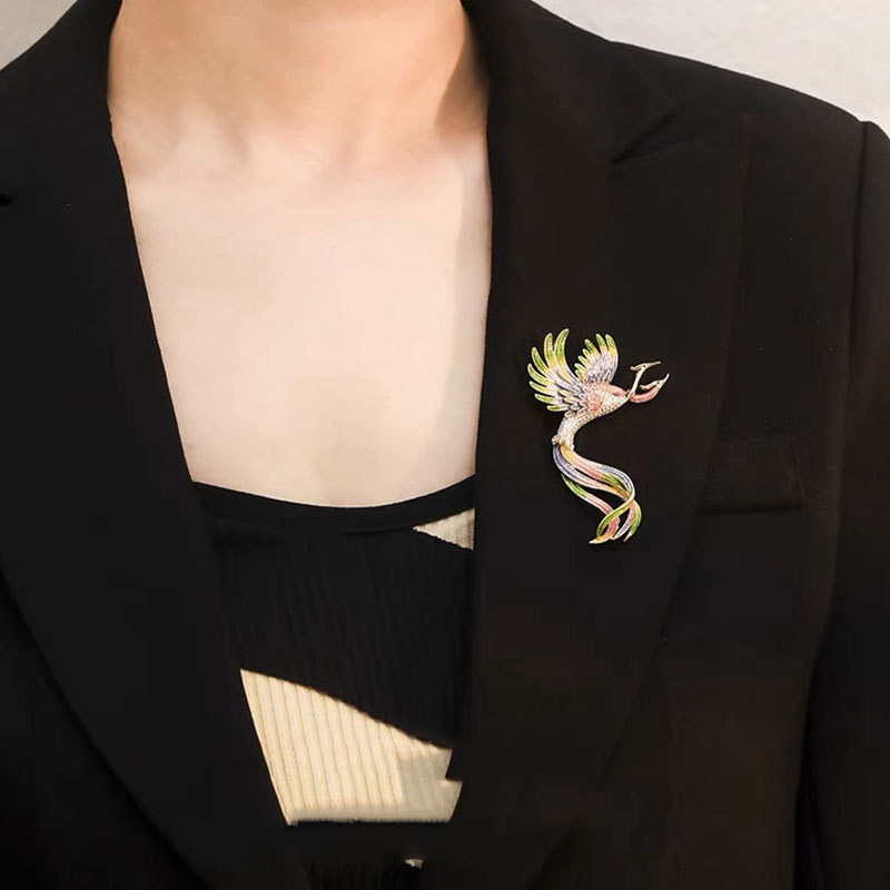 Chinese style exquisite high-end brooch women's vintage enamel Phoenix corsage high-grade luxury temperament suit pin accessories
