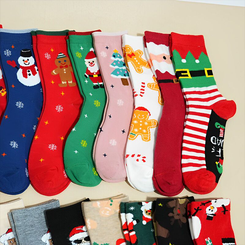 秋と冬の漫画クリスマスソックスクリスマスソックスヘラジカミッドチューブソックスクリスマス女性の靴下クロスボーダー外国貿易|undefined