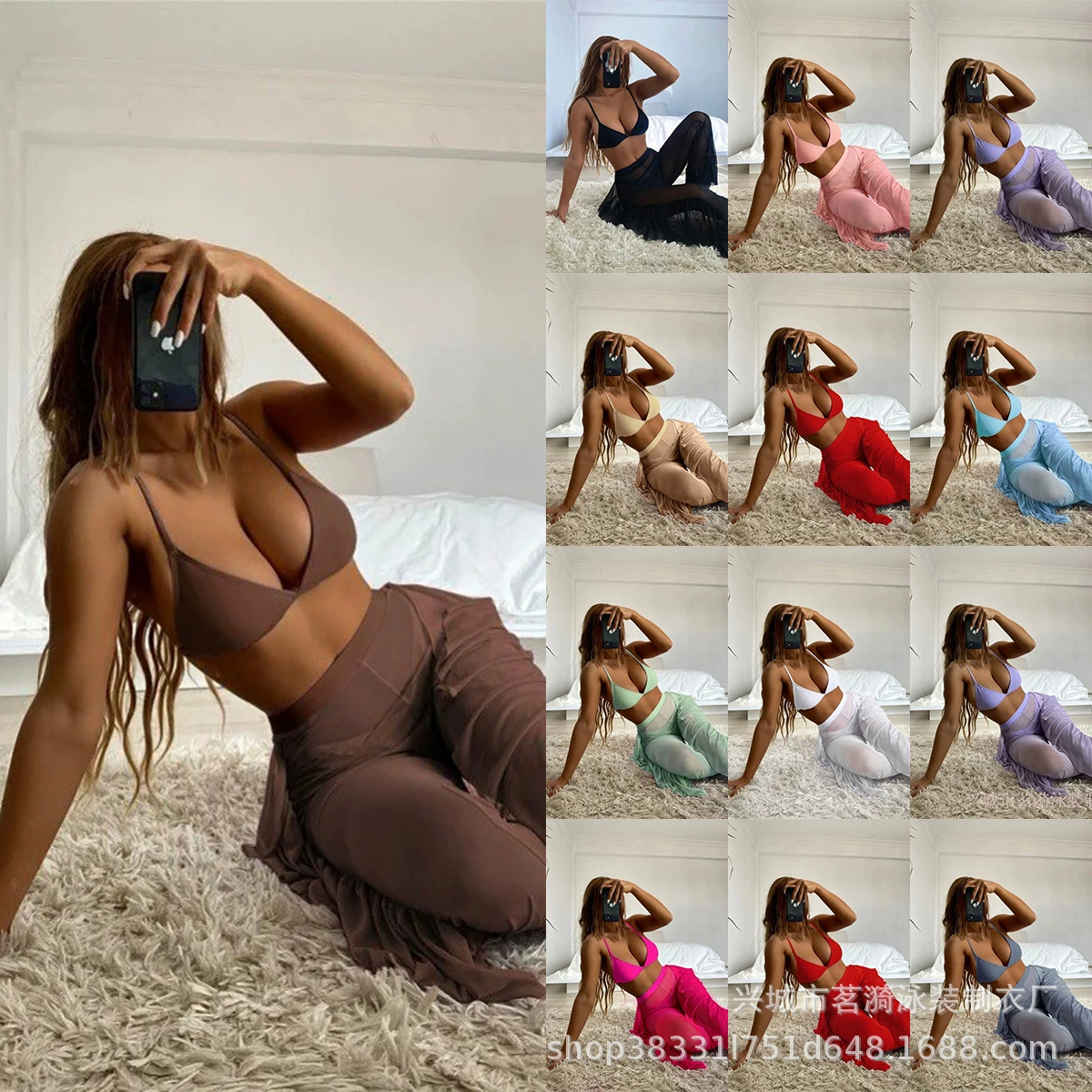 Купальник 3 предмета, европейский стиль, мультиколор с сексуальными брюками
