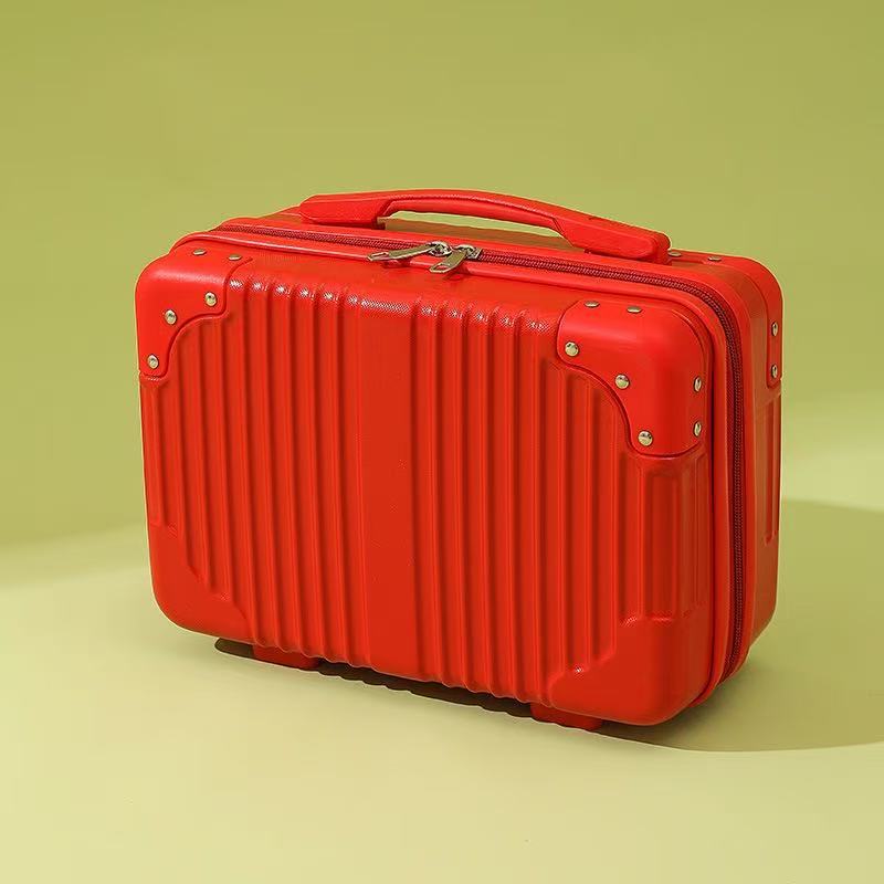 Maleta de 14 pulgadas, estuche de cosméticos, equipaje rojo de boda, caja de dote de mujer pequeña, bolsa de cosméticos portátil de novia