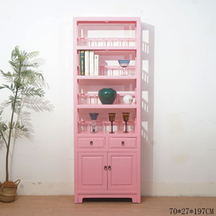 New Chinese Style Bookshelf Antique Solid Wood Storage Rack Old Elm Storage Entrance High Cabinet Classical Cabinet Solid Wood