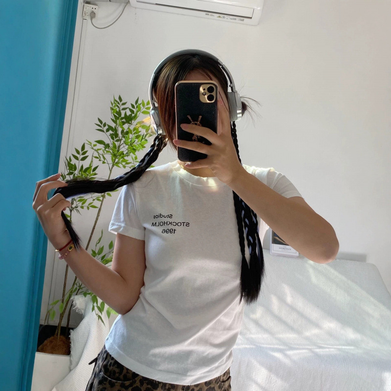 [in Stock] 26 Summer New Ac Retro Vintage 1996 Letter Print Slim Fit Short Sleeve T-Shirt for Women