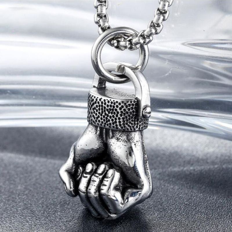 2023 New Creative Fist Titanium Steel Pendant Men's Necklace Personalized Fashion Accessories_voghion.com