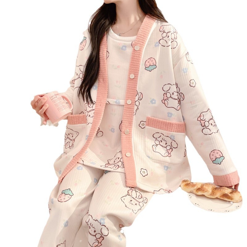 春秋冬季三件套空气棉产后喂奶哺乳月子服怀孕期加厚保暖孕妇睡衣|undefined