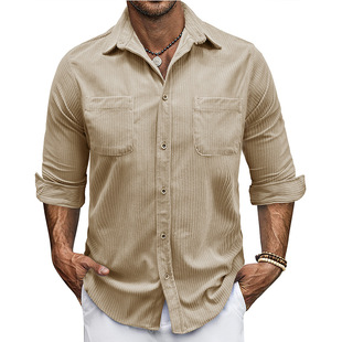Autumn and Winter Amazon Men's Casual Shirts European and American Cross-Border Men's Long-Sleeved Corduroy Shirts Lapel Tops