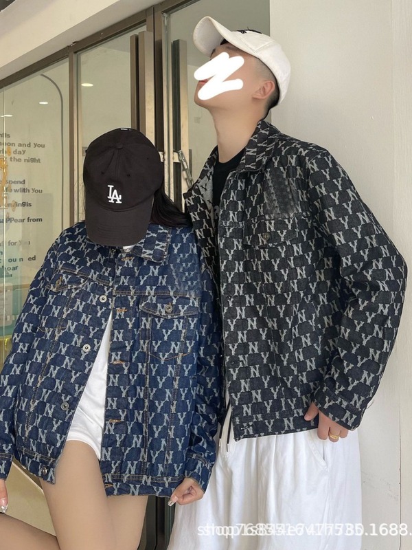欧米貿易クロスボーダーデニムジャケット男女兼用NY総柄プリント老眼トレンドブランド刺繍ジャケット3ADKM0121ジャカード|undefined
