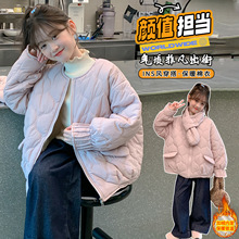 儿童装短款毛衣冬装加绒加厚外穿棉衣女童中大童保暖棉袄一件代发