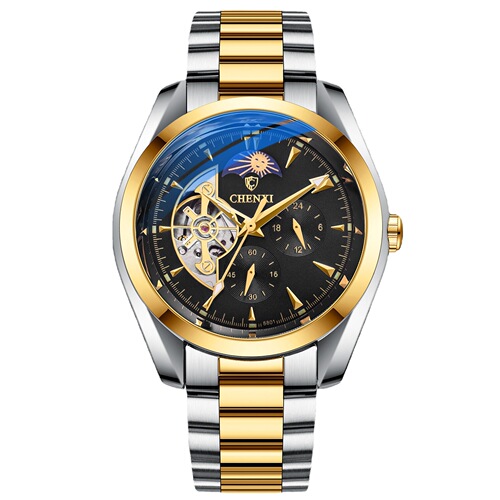 CHENXI Dawn Watch Men's Mechanical Watch Sun Moon Star Tourbillon Mechanical Watch Live Watch