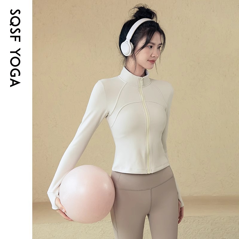 Slim-fit Stand-up Collar Zipper Jacket Women's Fitness Yoga Fleece Tights Women's Fitness Clothes_desvips.com