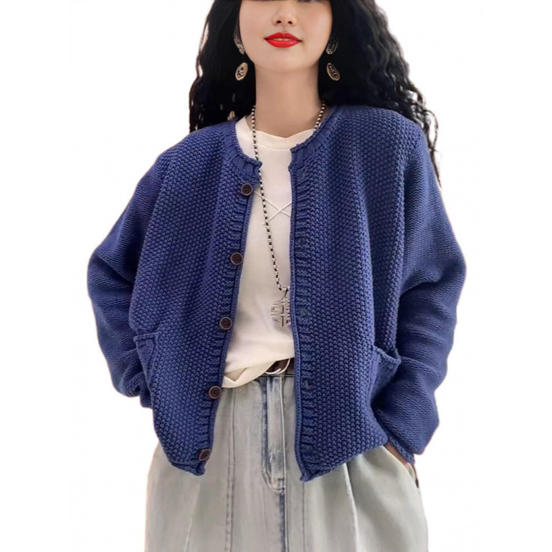 圆领长袖针织开衫毛衣外套女2025春季新款韩版宽松洋气减龄上衣潮|undefined