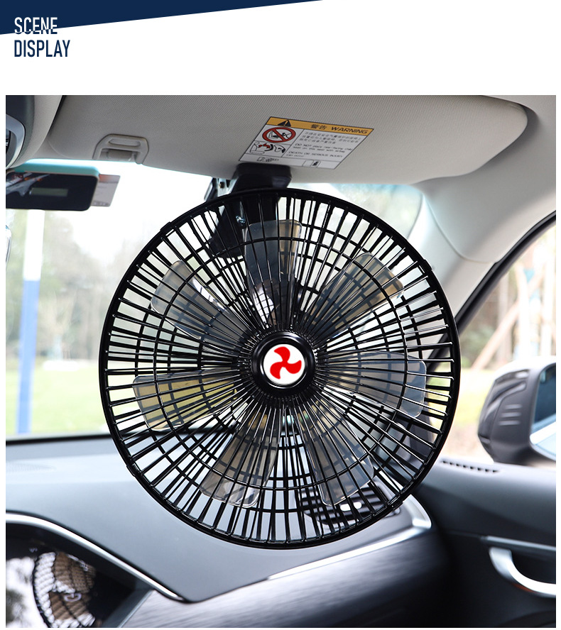 Car Fan 24V for Large Trucks, 12V for Vans, Strong Wind, Silent Car Fan, Cooling, Multi-Angle Adjustment
