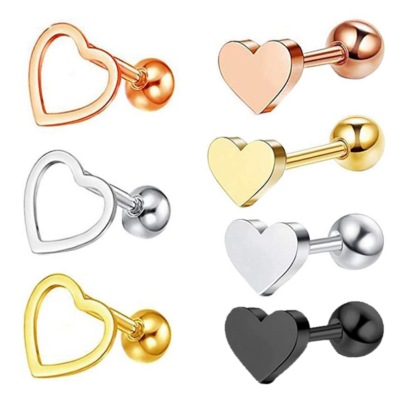 Cross-border stainless steel ear nail love hollow ear nail screw screw ball simple fresh perforated Jewelry earrings