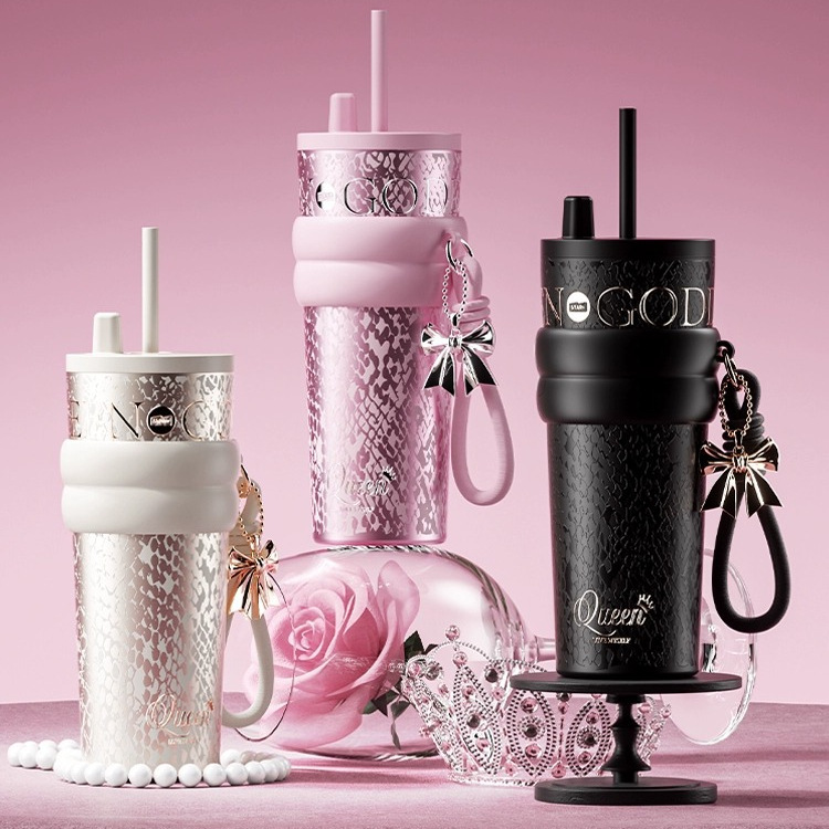 World Family Thermos Cup Large Capacity Girls' Gift Giving High Color Value Birthday Gift Ceramic Liner Ice Preservation Straw Cup