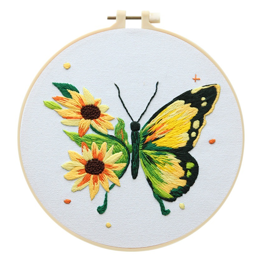 Bordado Diy Butterfly Colgante Lu Bordado Hecho a mano Paquete de material Juego de tres piezas Inglés Creative Children's Gift Flower Colgante