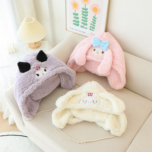 Japanese cartoon plush hat mask all-in-one autumn and winter cute kulomi melody all-match ear protection hat