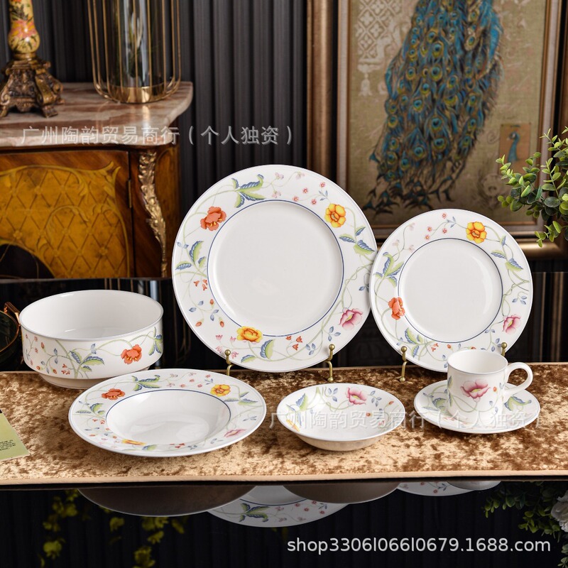 Cross-Border Weibo Albertina Floral Elegant Tableware Rice Bowl Coffee Cup Dinner Plate Soup Plate Banquet Export Set Cross-Border Weibo Albertina Floral Elegant Tableware Rice Bowl Coffee Cup Dinner Plate Soup Plate Banquet Export Set
