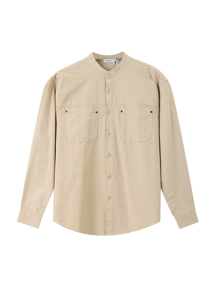 Camisas de algodón de primavera y otoño Waffle Henry cuello camiseta de manga larga camiseta de hombre chaqueta casual hombre
