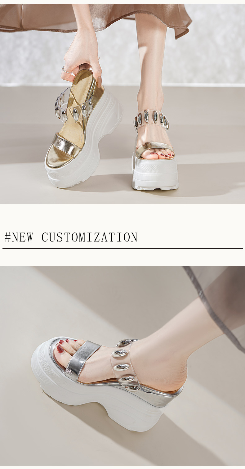 Dép xỏ ngón đế xuồng siêu cao gót 14cm Yichuan – Sandal hè tăng chiều cao — vàng, bạc chi tiết 3
