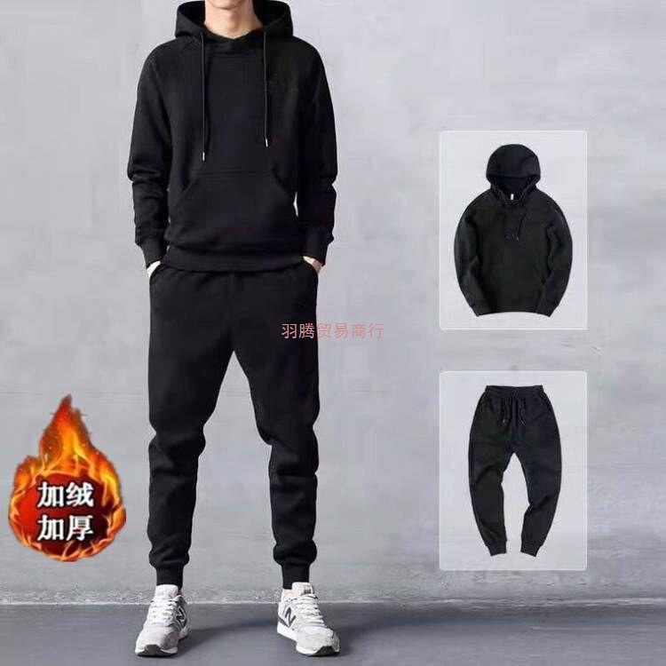 冬季加绒连帽卫衣三件套男搭配帅气潮流衣服运动套装休闲马甲男装