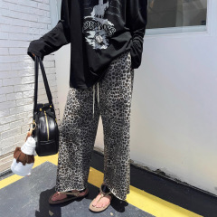 阔腿裤女休闲裤2025年新款直筒九分裤早秋薄款卫裤宽松豹纹裤子潮