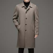 2025秋冬新品男式大衣中年商务休闲中长款单排扣翻领羊毛风衣外套