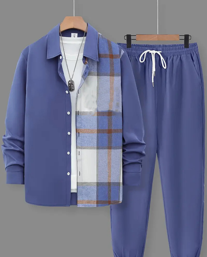 Comercio exterior europeo y americano Amazon 2024 tendencia de moda casual costura camisa de manga larga pantalones traje MB12 ML4