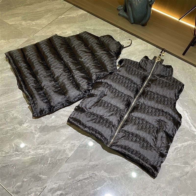 Cross-Border Winter 2026 New Men's down Vest Jacket with Vintage Print, Stand Collar, Fashionable and Warm Outerwear Vest