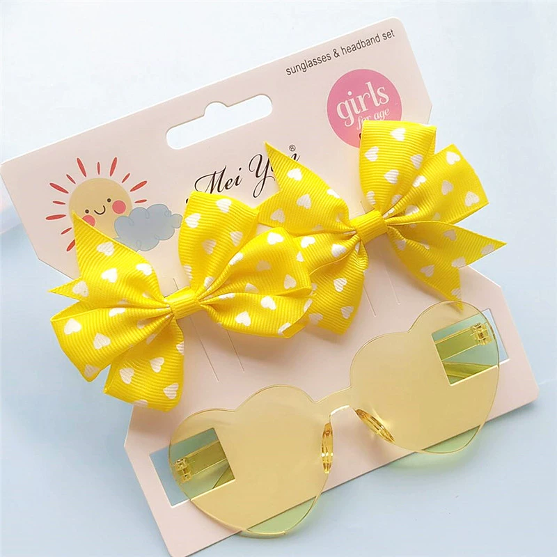 Children's transparent glasses solar-powered, hairgrip, sunglasses heart-shaped, set
