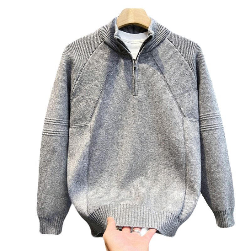 Explosiones transfronterizas de tamaño europeo de tamaño grande suéter medio cremallera camiseta de punto de hombre otoño y invierno explosiones de cuello medio alto fábrica de negocios al por mayor