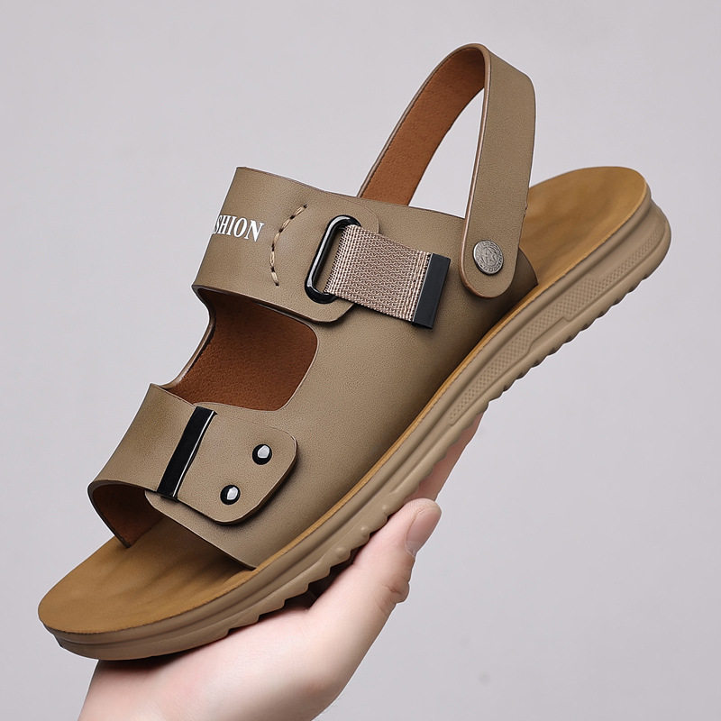 Dép sandal nam quai hở mũi đế mềm thân mềm, kiểu lười hai chức năng đi hàng ngày và đi biển — CS9833 màu vàng, CS9833 màu xám