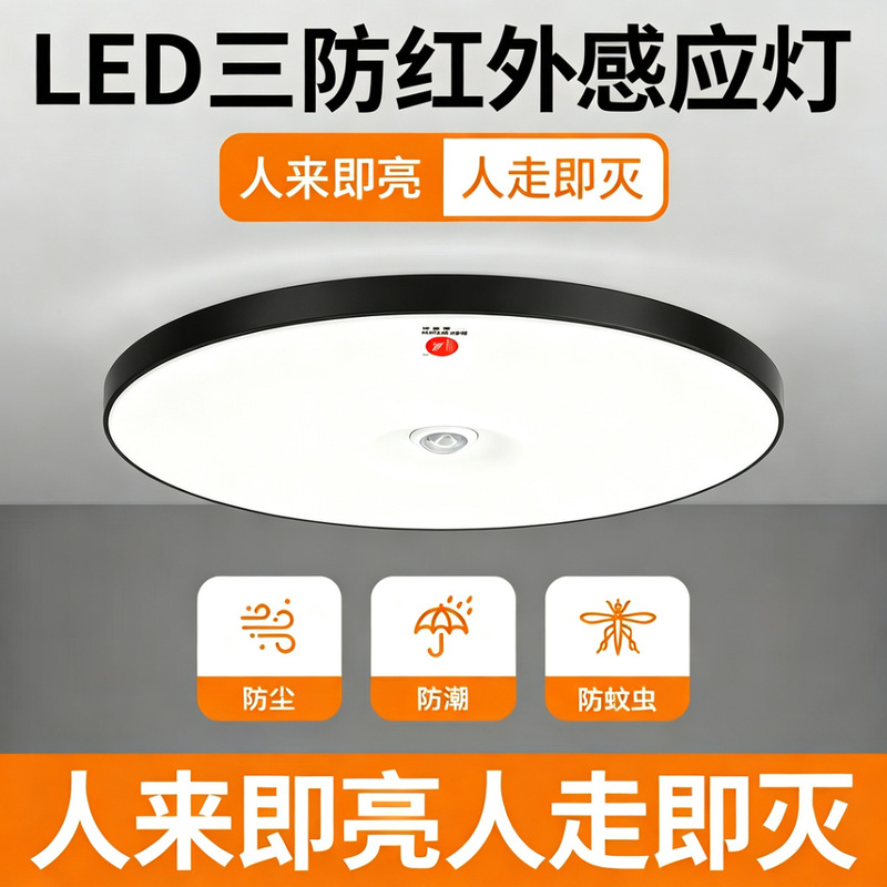 Ultra-Thin Three-Proof Radar Sensor Led Ceiling Light, Dustproof, Moisture-Proof, Mosquito-Proof, for Corridors, Balconies, and Hallways, Minimalist Round Design Ultra-Thin Three-Proof Radar Sensor Led Ceiling Light, Dustproof, Moisture-Proof, Mosquito-Proof, for Corridors, Balconies, and Hallways, Minimalist Round Design